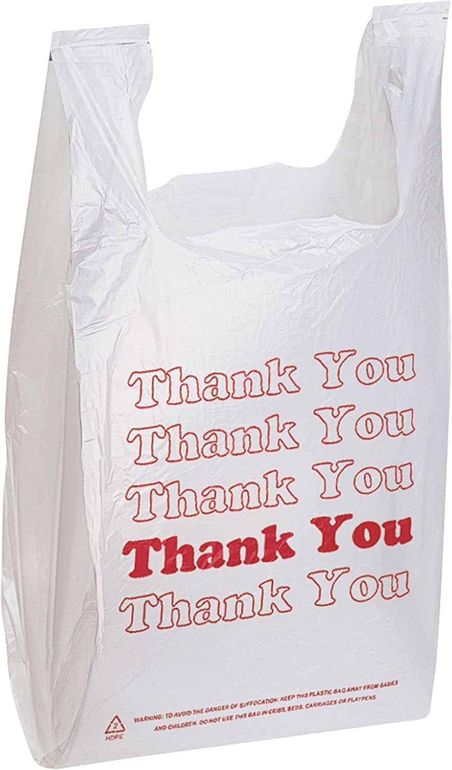SSWBasics White Thank You Bags for Grocery and Retail Use