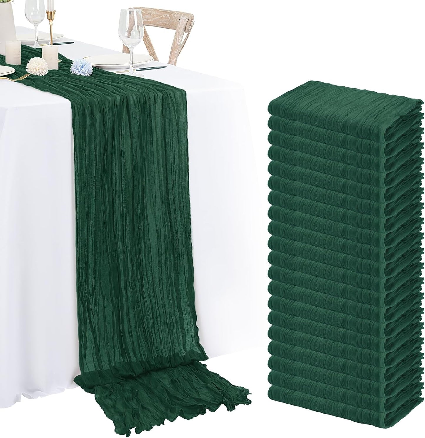 20 Pack Emerald Green Cheesecloth Table Runner for Events