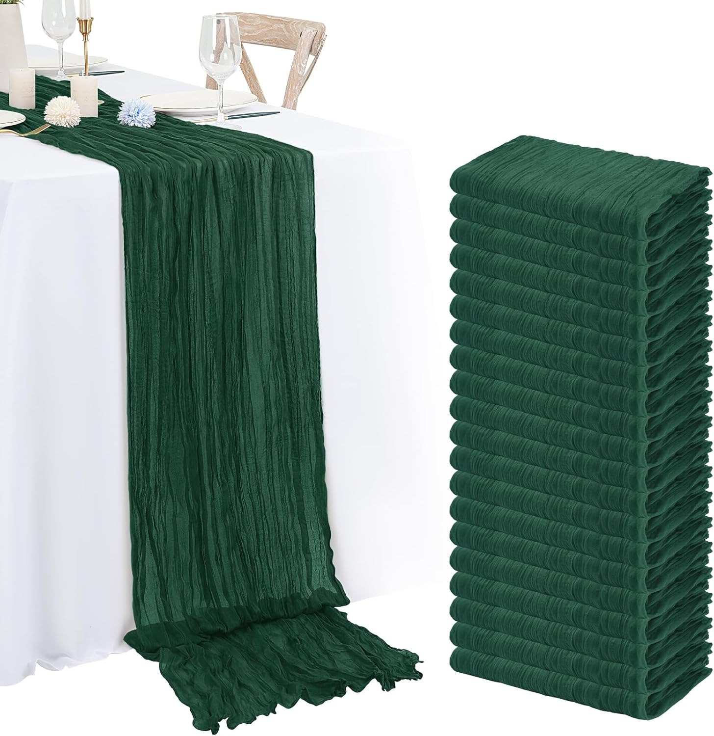 20 Pack Emerald Green Cheesecloth Table Runner for Events