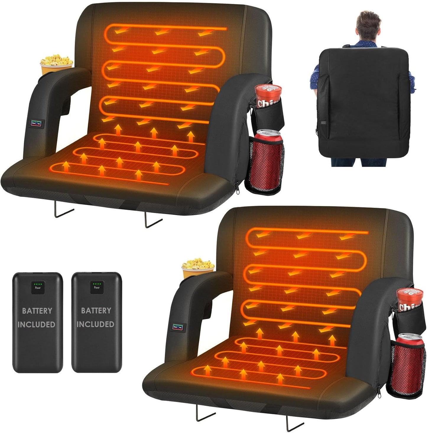 HOPERAN Heated Stadium Seats with Back Support and Power Bank