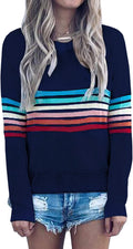 ECOWISH Women's Rainbow Striped Sweater - Soft Colorful Pullover