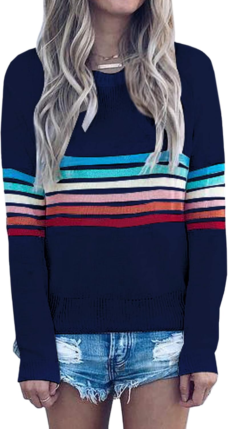ECOWISH Women's Colorful Striped Sweater for Casual Wear