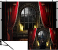 10X8FT Halloween Photography Backdrop Curtain Floor Balcony Moon Broom