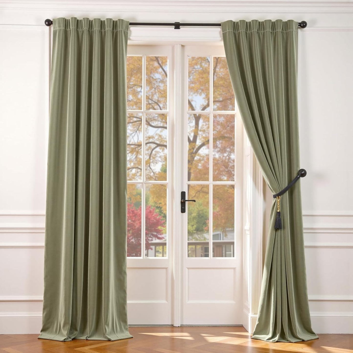 Lazzzy Sage Green Velvet Curtains for Bedroom and Living Room