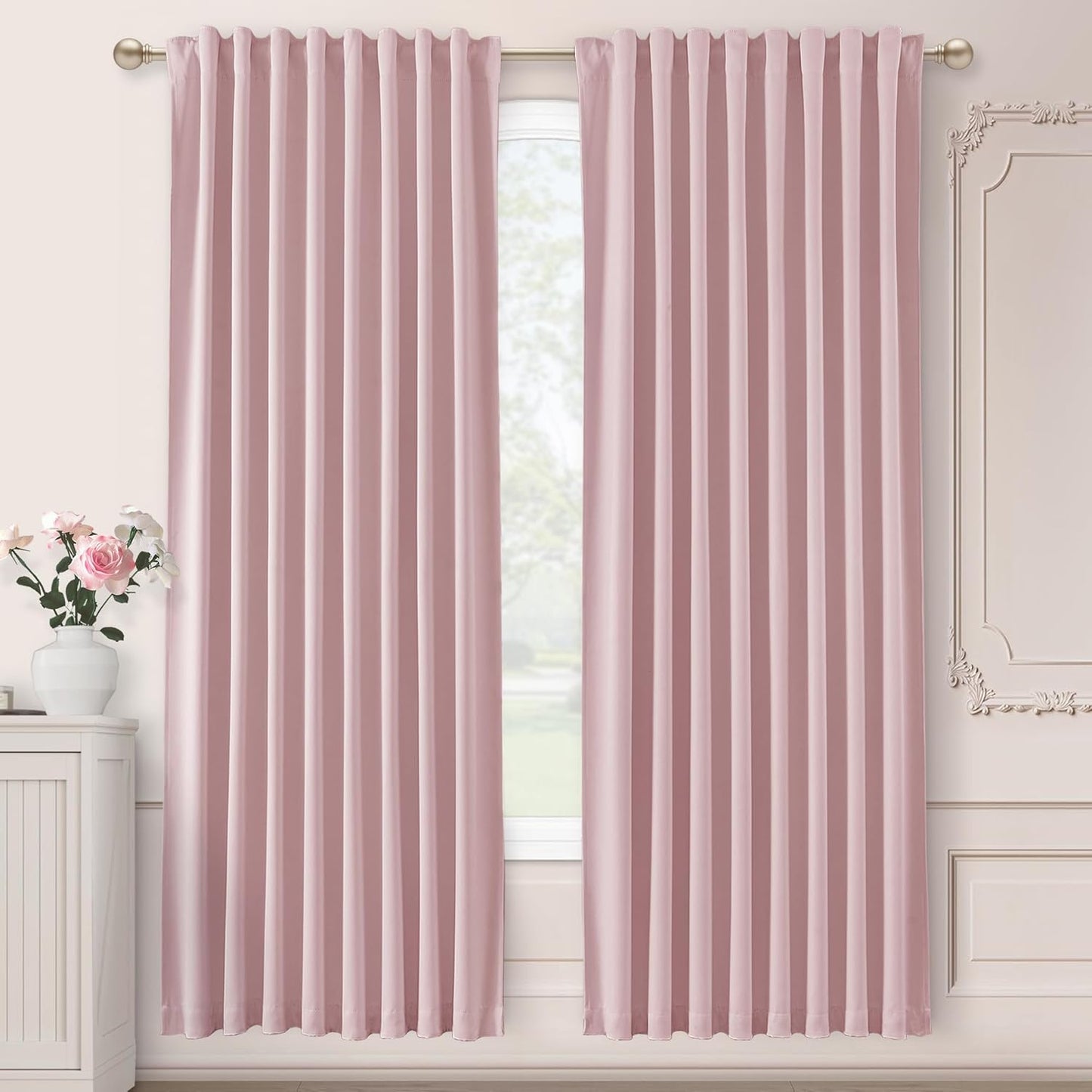 SHINELAND Baby Pink Nursery Blackout Curtains for Bedroom Aesthetic