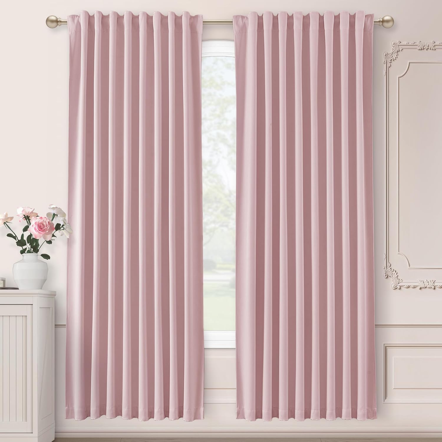 SHINELAND Baby Pink Nursery Blackout Curtains for Bedroom Aesthetic