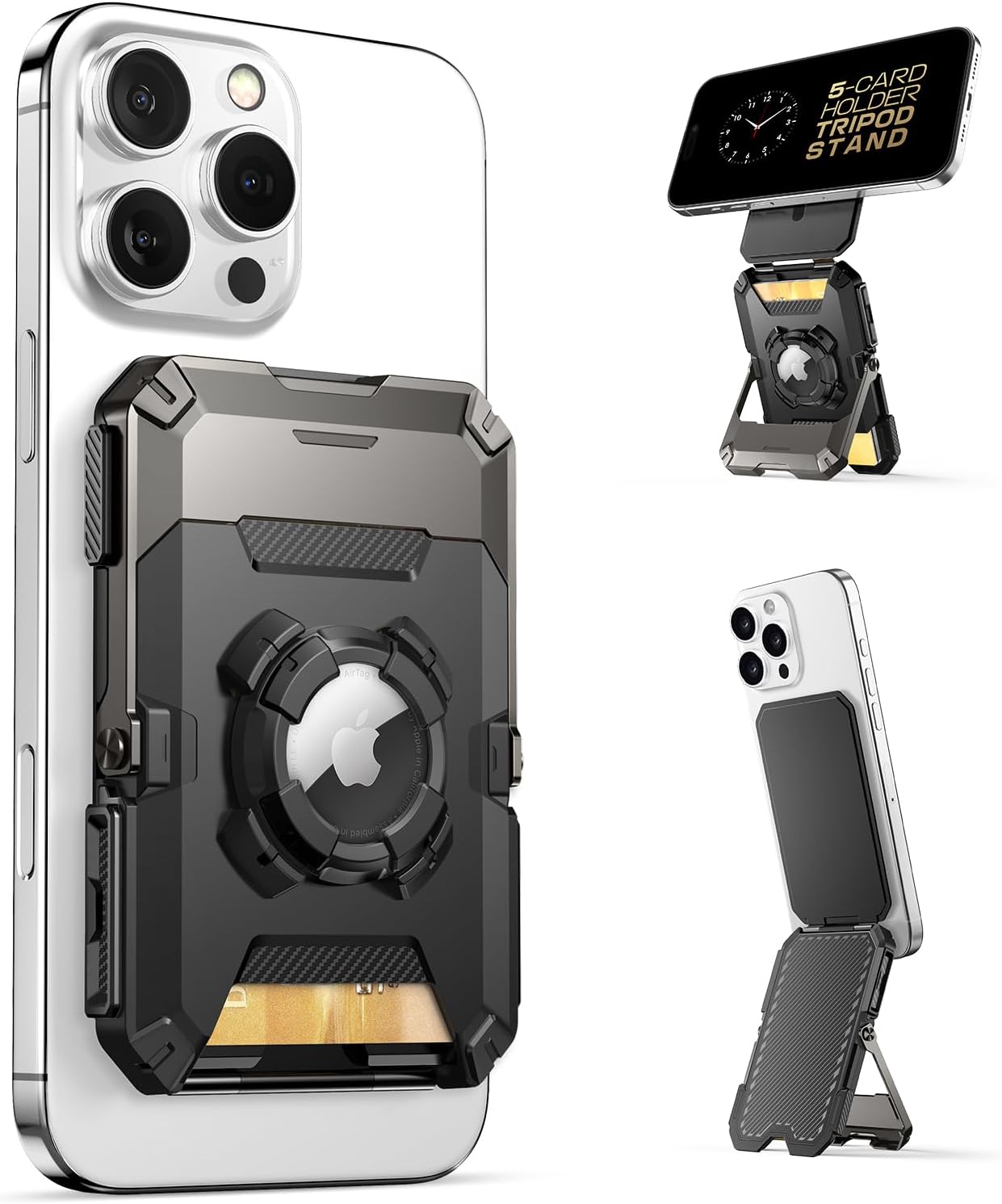 Magnetic Airtag Wallet for Men with Adjustable Stand and RFID