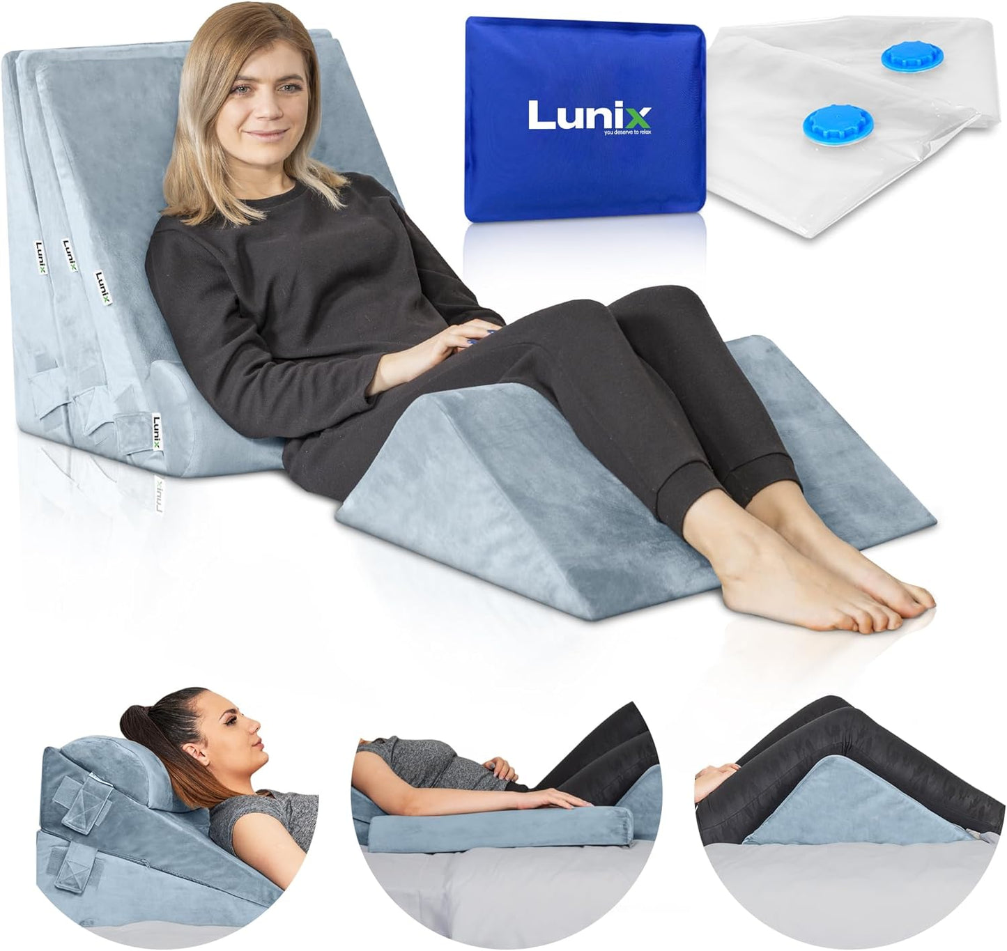 Lunix Orthopedic Bed Wedge Pillow Set for Pain Relief and Comfort