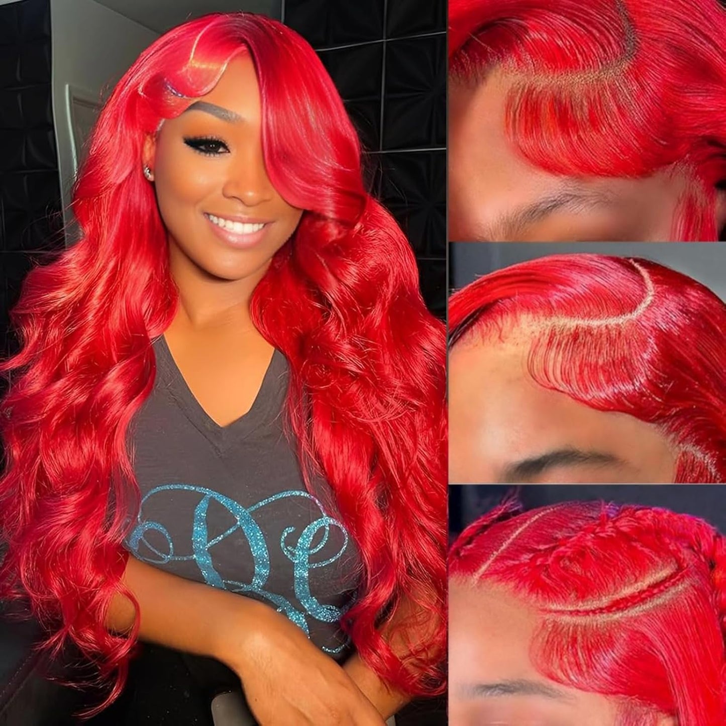 Red Lace Front Wigs Human Hair Body Wave 22 Inch for Women