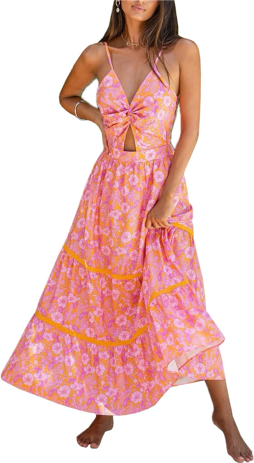 CUPSHE Women's Floral Print Twisted V Neck Maxi Dress Review