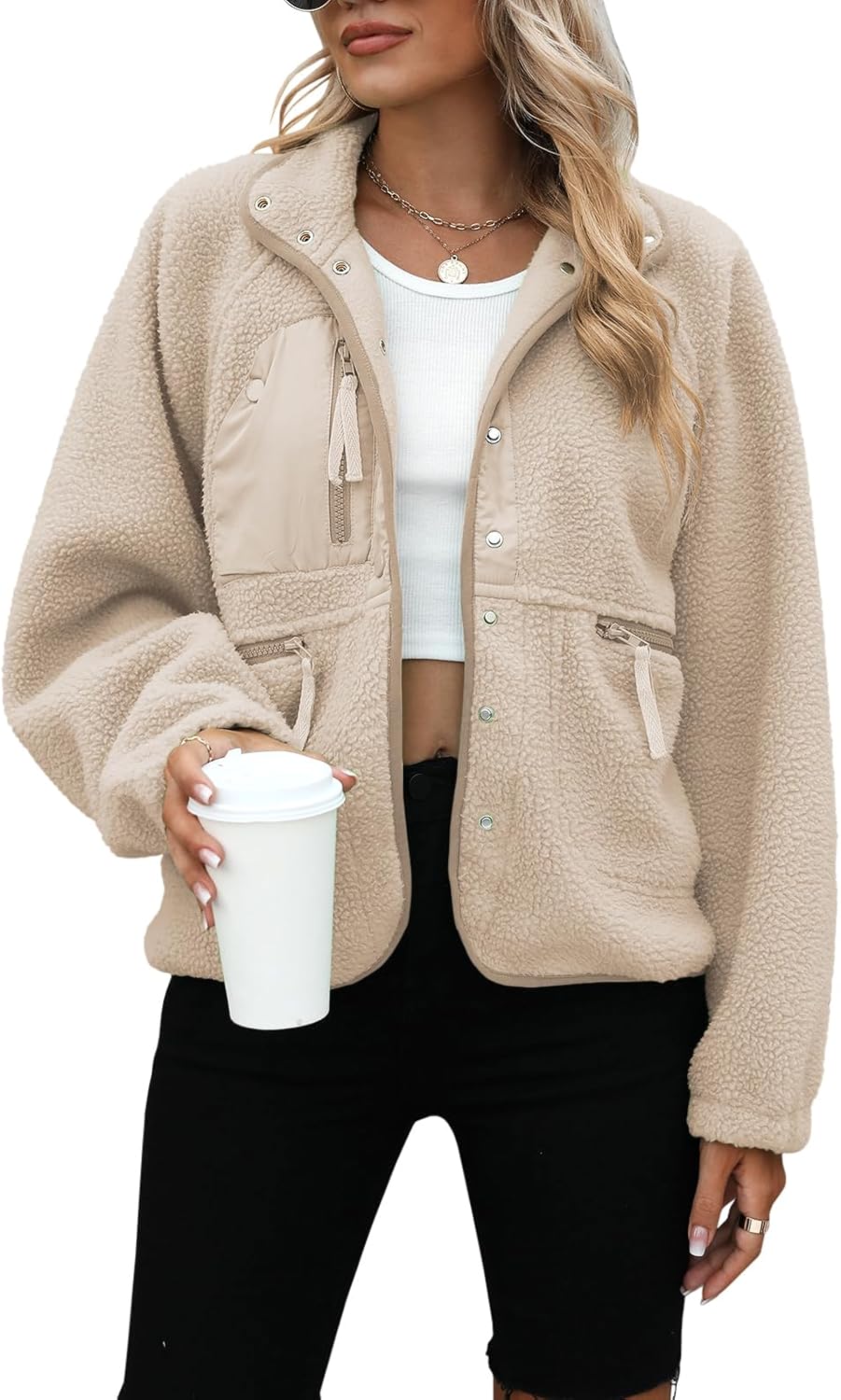 Yanekop Womens Fleece Jacket Cozy Sherpa Winter Outerwear