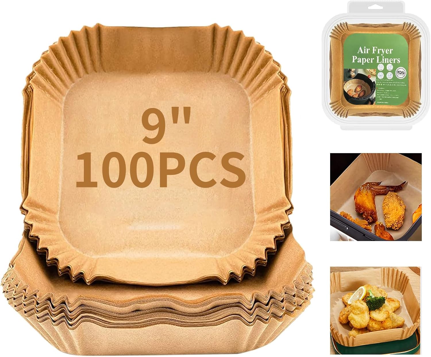 Non-Stick 9 Air Fryer Liners - 100PCS