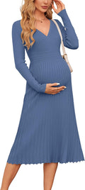 Maternity Midi Wrap Dress for Women - Ribbed Knit Fall Sweater