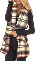 Unidear Womens Buffalo Plaid Vest Casual Lapel Open Front (Style 1W14)