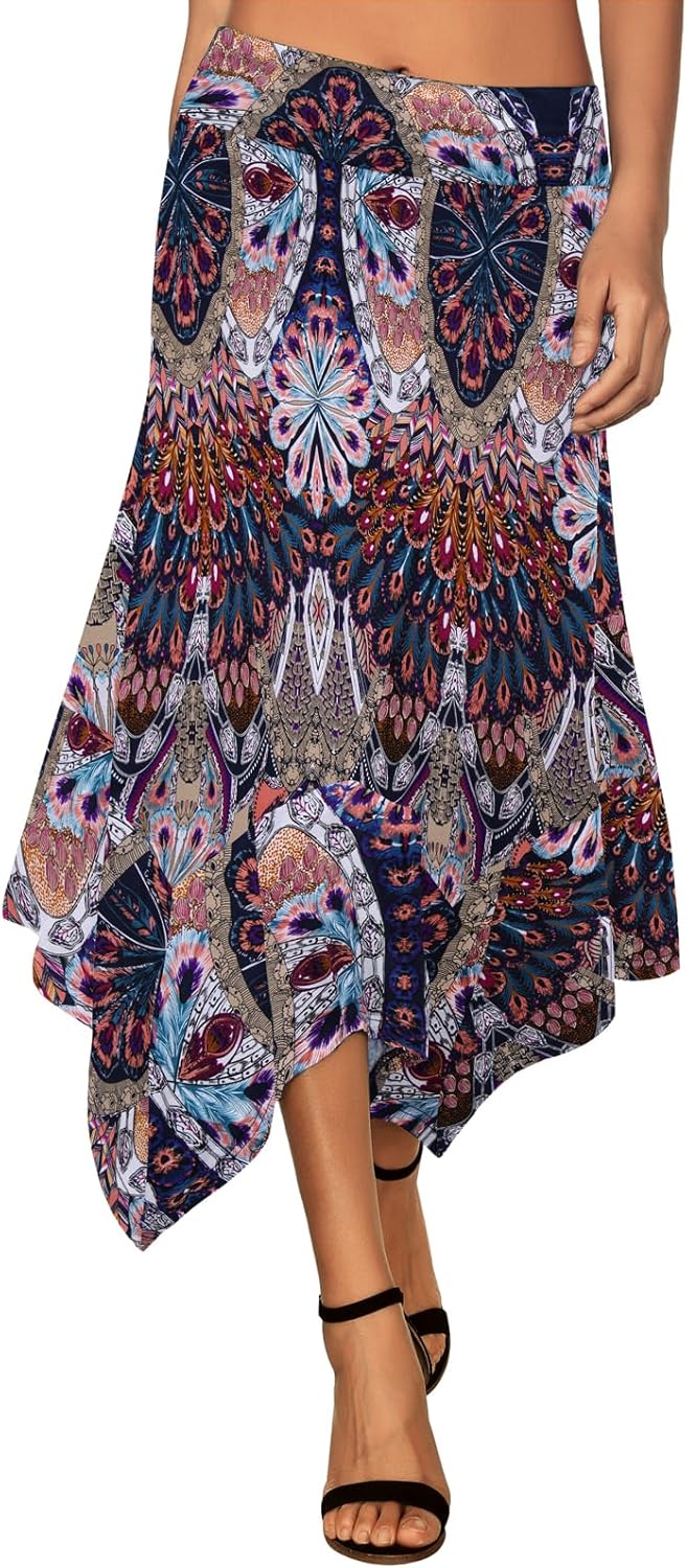 DJT Women's Flowy A Line Midi Skirt with Stretchy Waistband