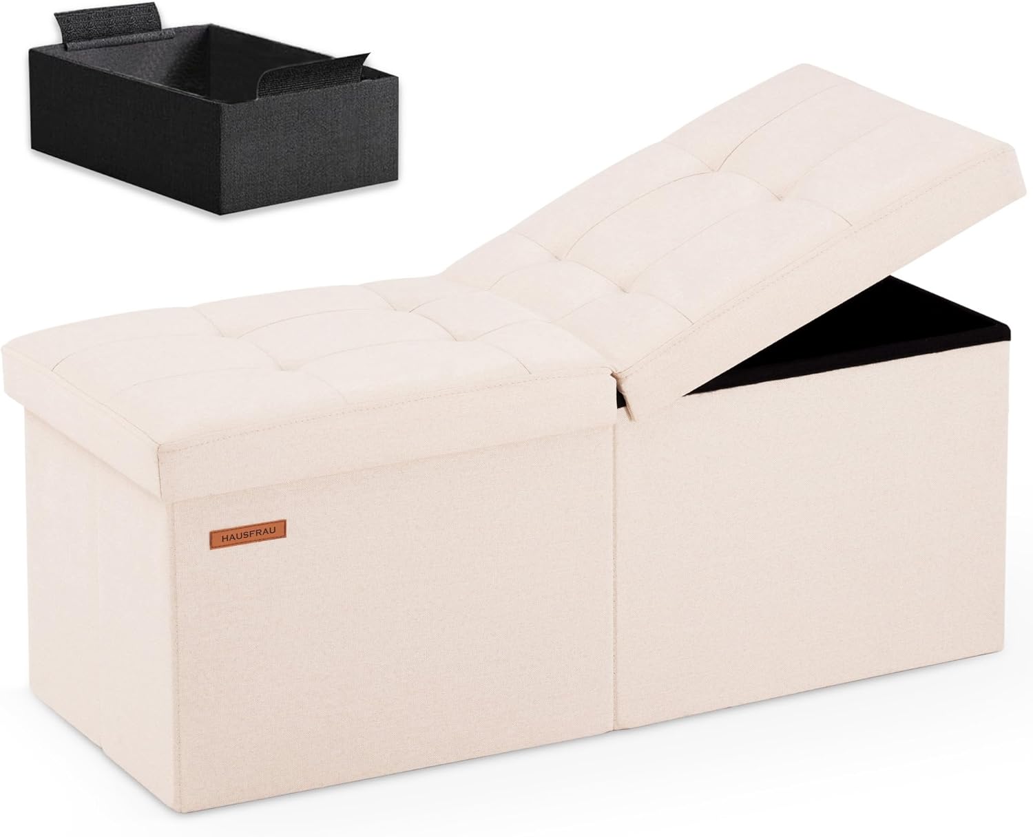 31.5 Inches Folding Ottoman with Storage for Small Spaces