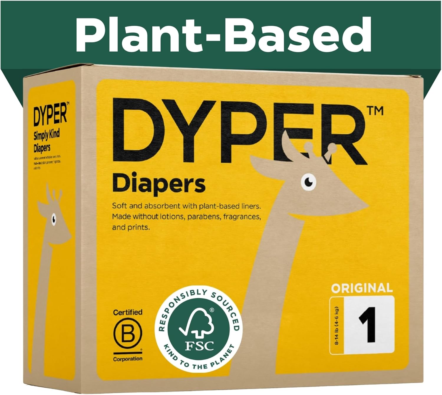 DYPER Baby Diapers Size 1: Plant-Based, Hypoallergenic Care