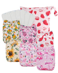 Baby Cloth Diaper 6 Pack with Bamboo Inserts and Wet Bag - Adjustable