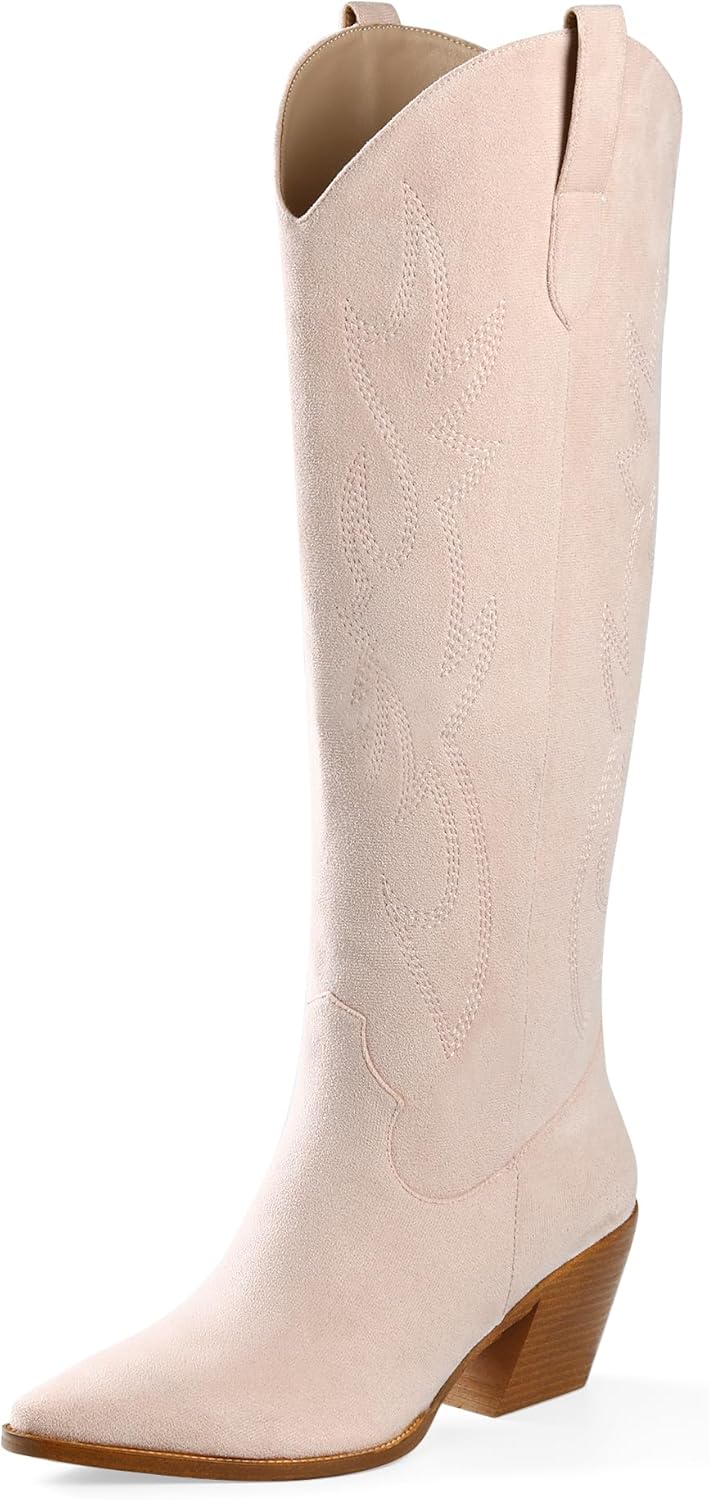 iiimmu Cowgirl Boots Women Knee High Stylish Pointed Toe Design
