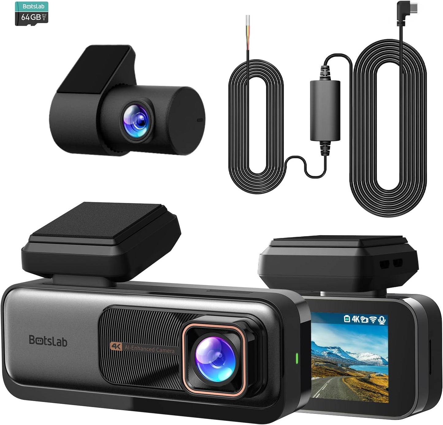 BOTSLAB 4K Dash Cam with Night Vision and 24/7 Monitoring