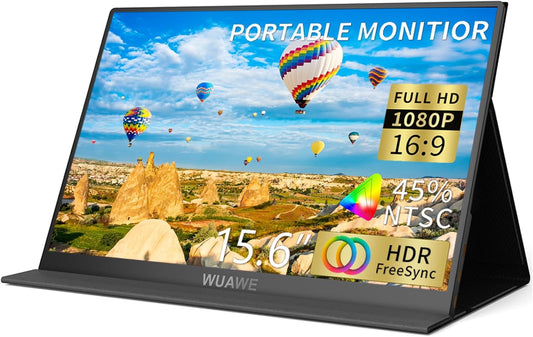 WUAWE 15.6 Portable Monitor: Full HD, HDR, Freesync - Enhance Your On-the-Go Productivity