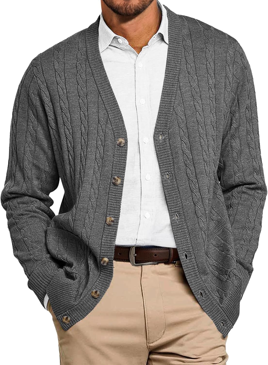 Runcati Mens Cable Knit Cardigan Sweater for Stylish Fall Wear