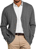 Runcati Mens Cable Knit Cardigan V Neck Button Down Sweater - Casual