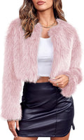 Women's Cropped Faux Fur Jacket - Soft, Warm Shaggy Short Coat