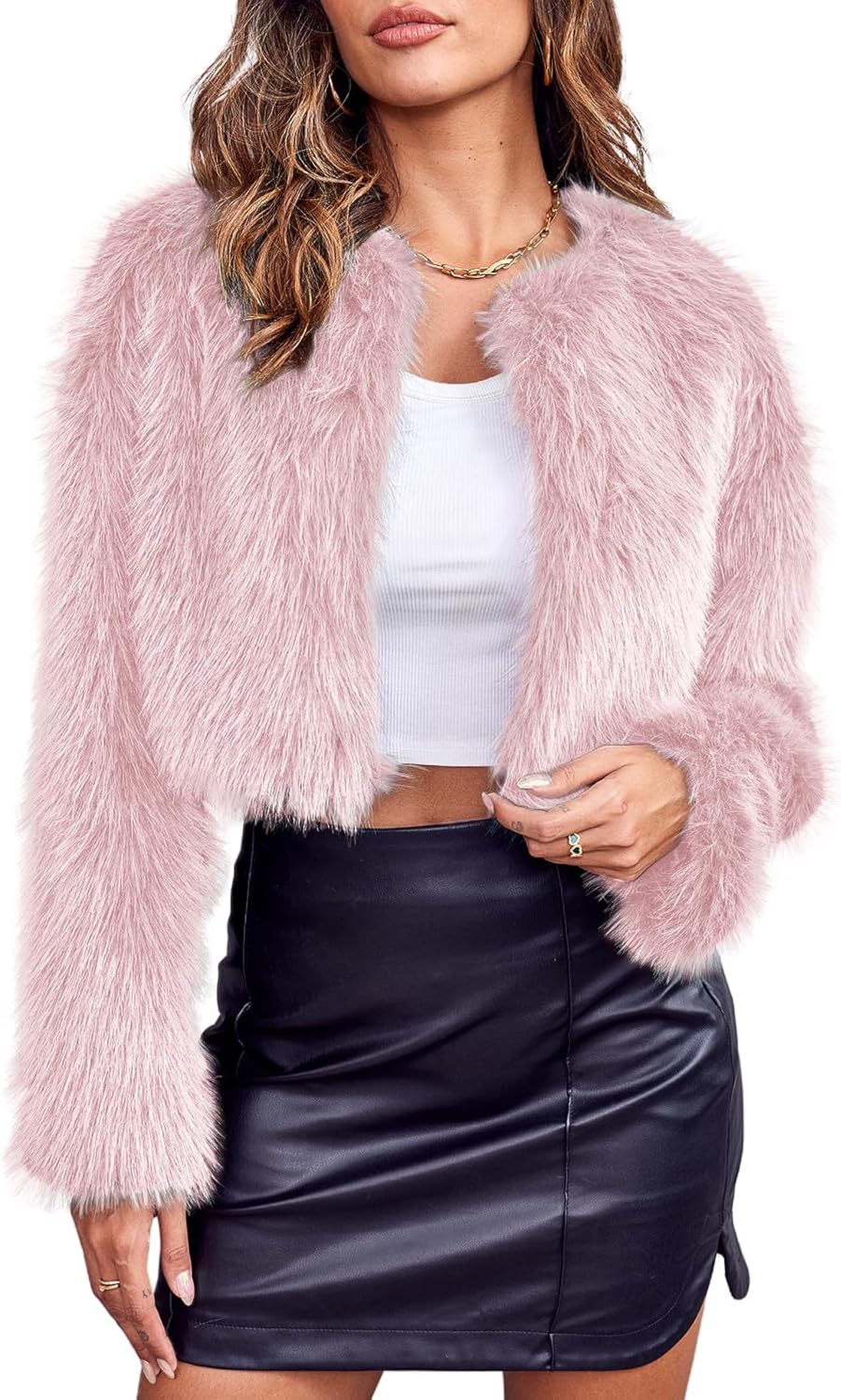Danedvi Women's Fashion Cropped Faux Fur Jacket for Elegance
