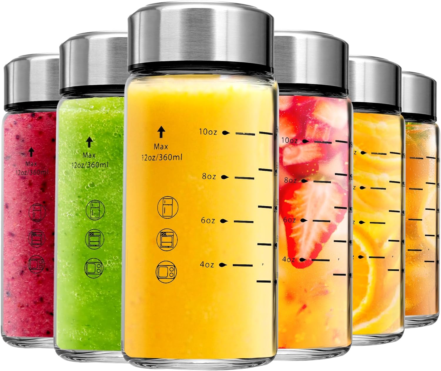 Glass Juice Bottles 6 Pack 12 oz - Perfect for Juicing & Smoothies