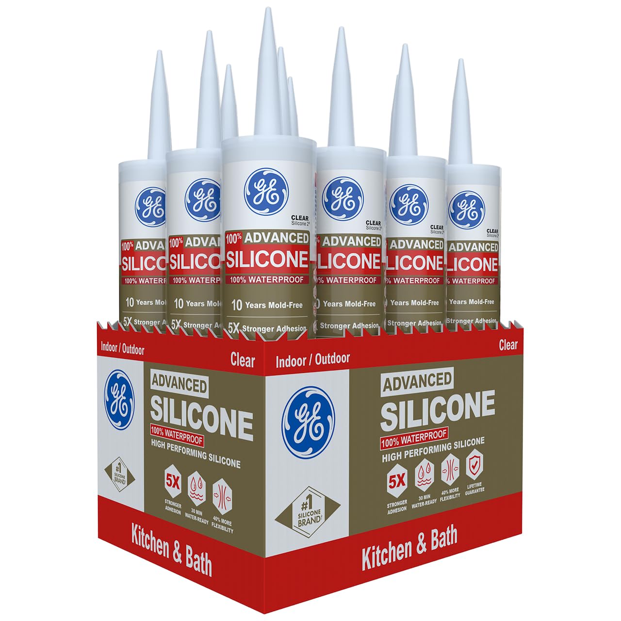 GE Advanced Silicone Caulk for Kitchen & Bathroom, Clear Sealant
