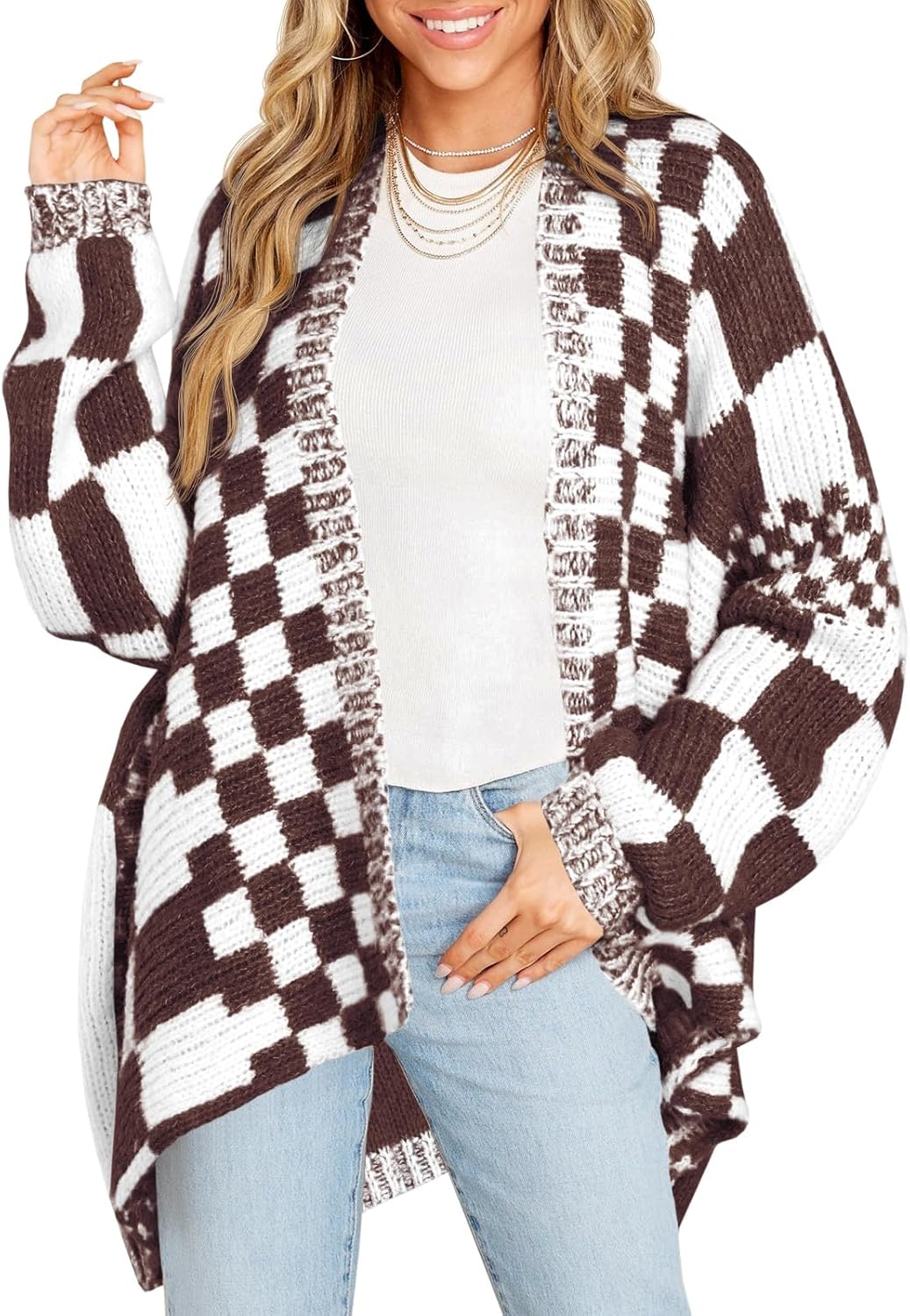 Saodimallsu Womens Checkered Sweater Cardigans for Cozy Style