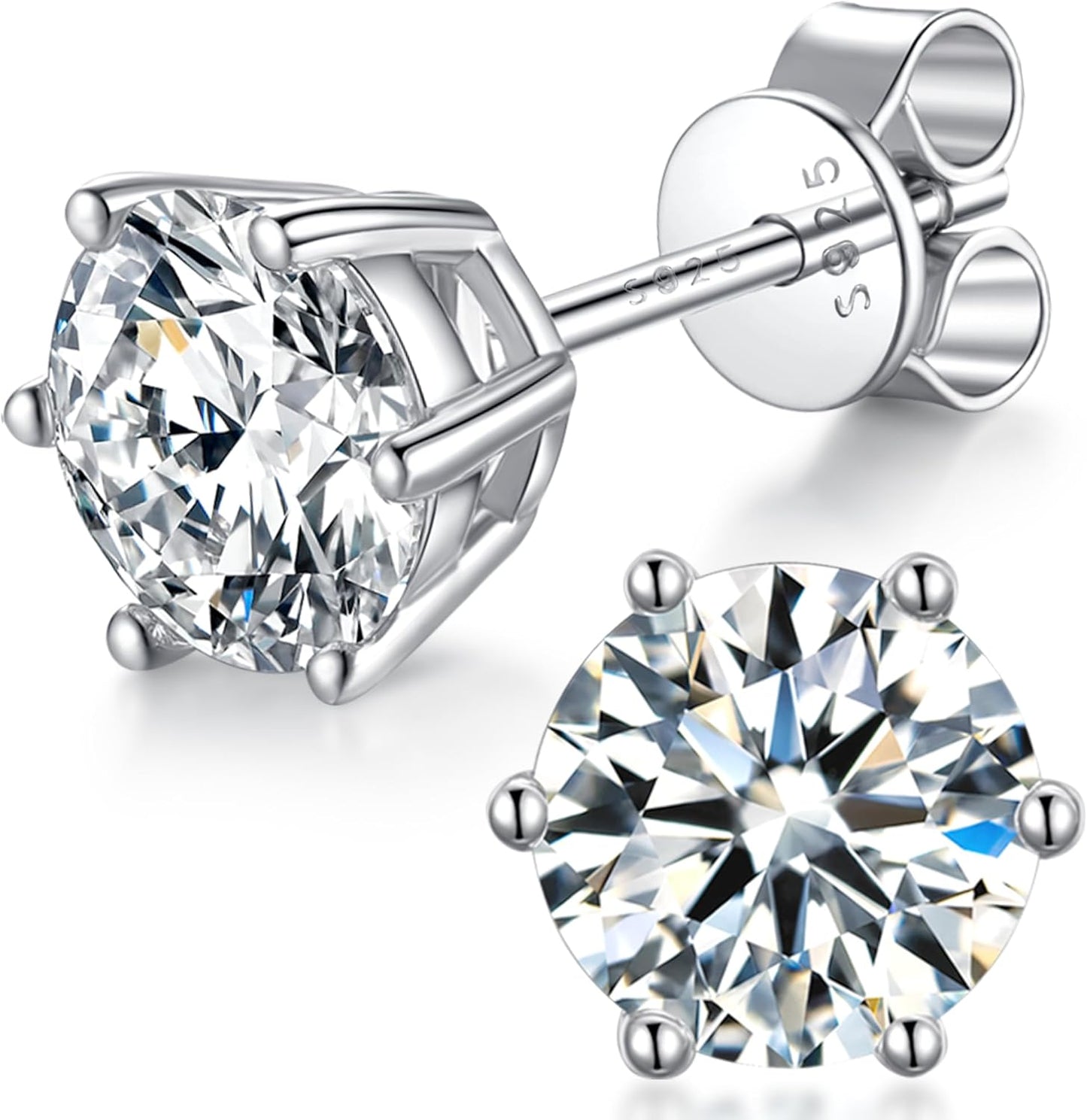 Moissanite Stud Earrings for Women in 18K White Gold Plating