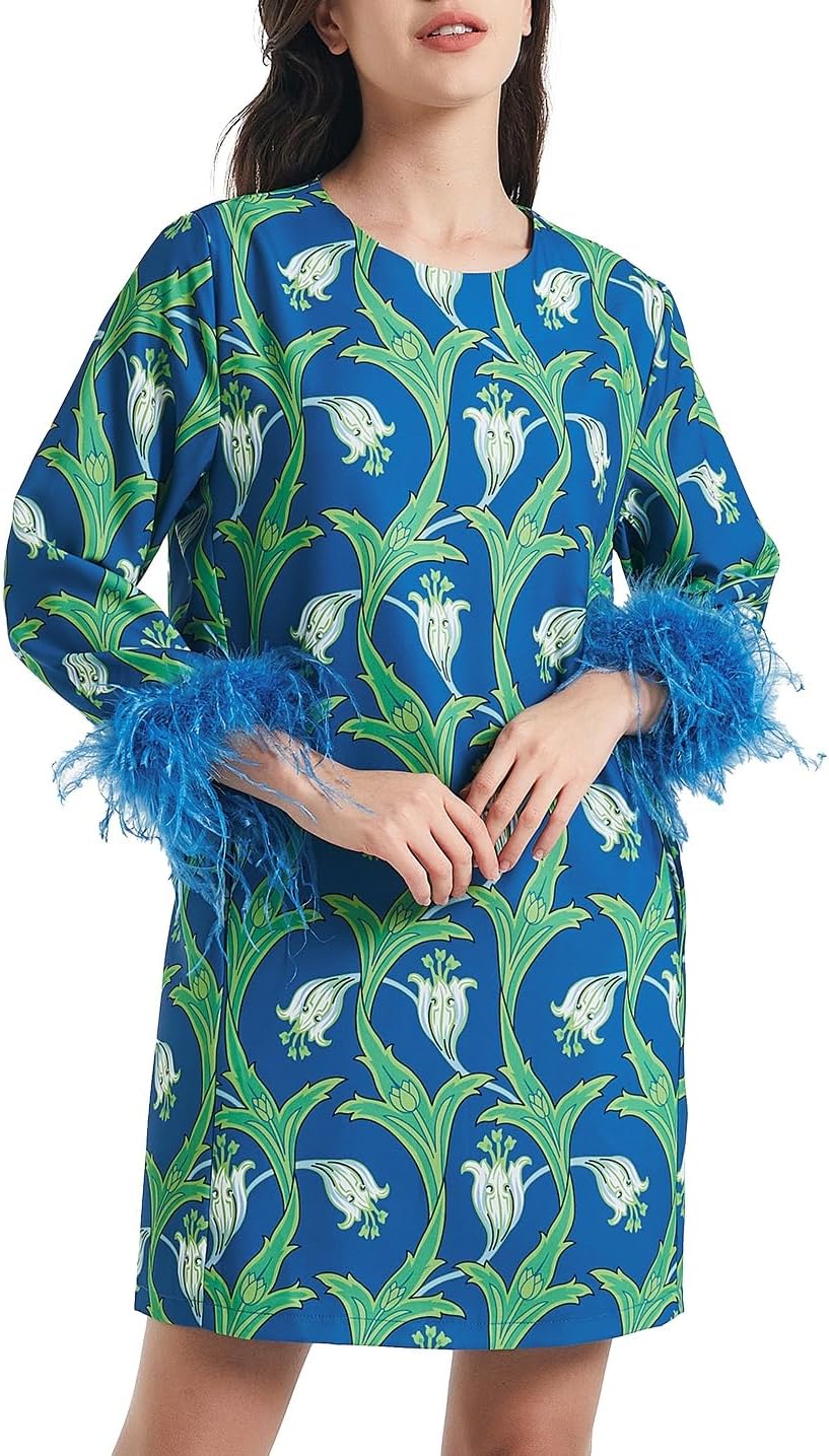 D-Sun Women Feather Dress for Elegant Wedding Guest Look