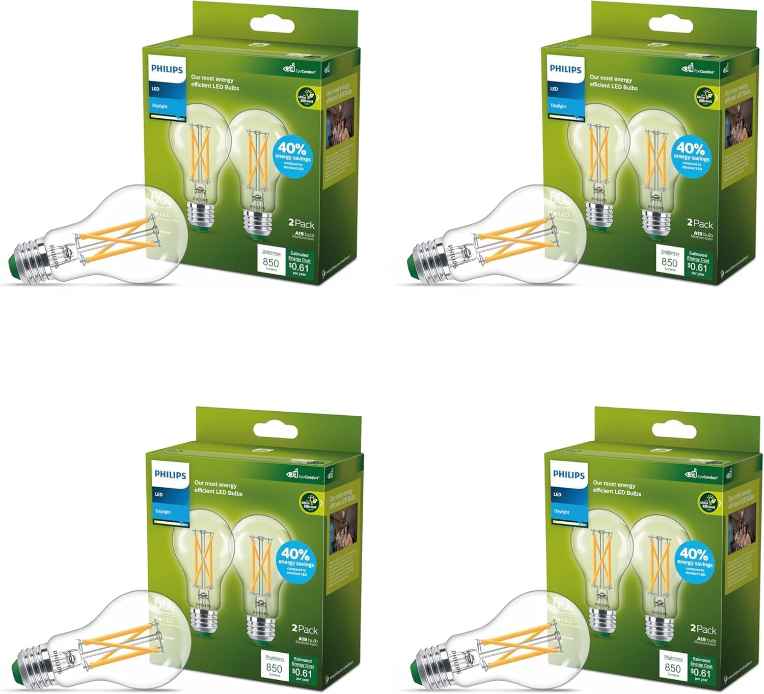 Philips LED 60W A19 8-Pack Daylight Bulbs for Home Lighting