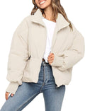MEROKEETY Women's 2025 Winter Zip Puffer Jacket - Warm, Windproof Crop