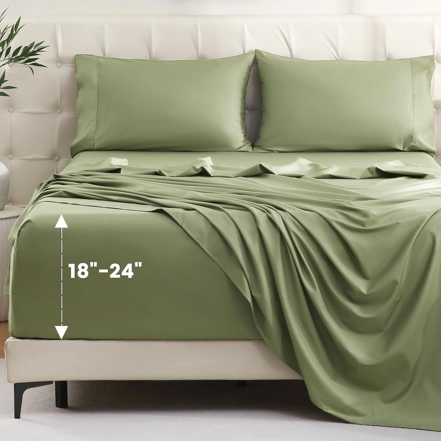Queen Sheet Set with Extra Deep Pocket 1000 TC Cotton Olive Green