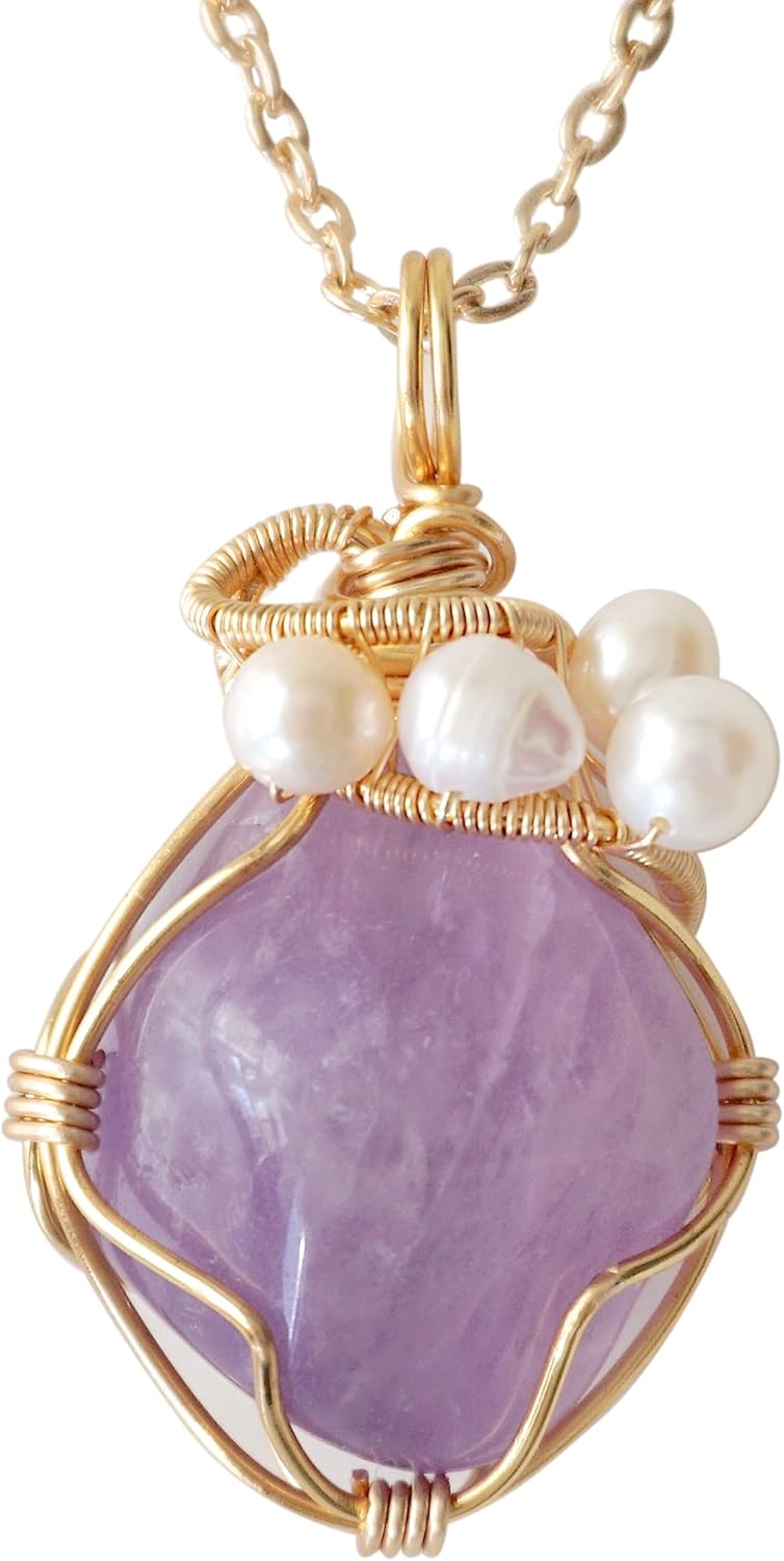 Women's Birthstone & Pearl Statement Necklace - Gold Plated Design