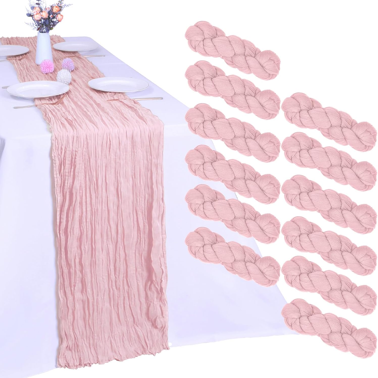 12 Pack Pink Cheesecloth Table Runner for Elegant Party Decor