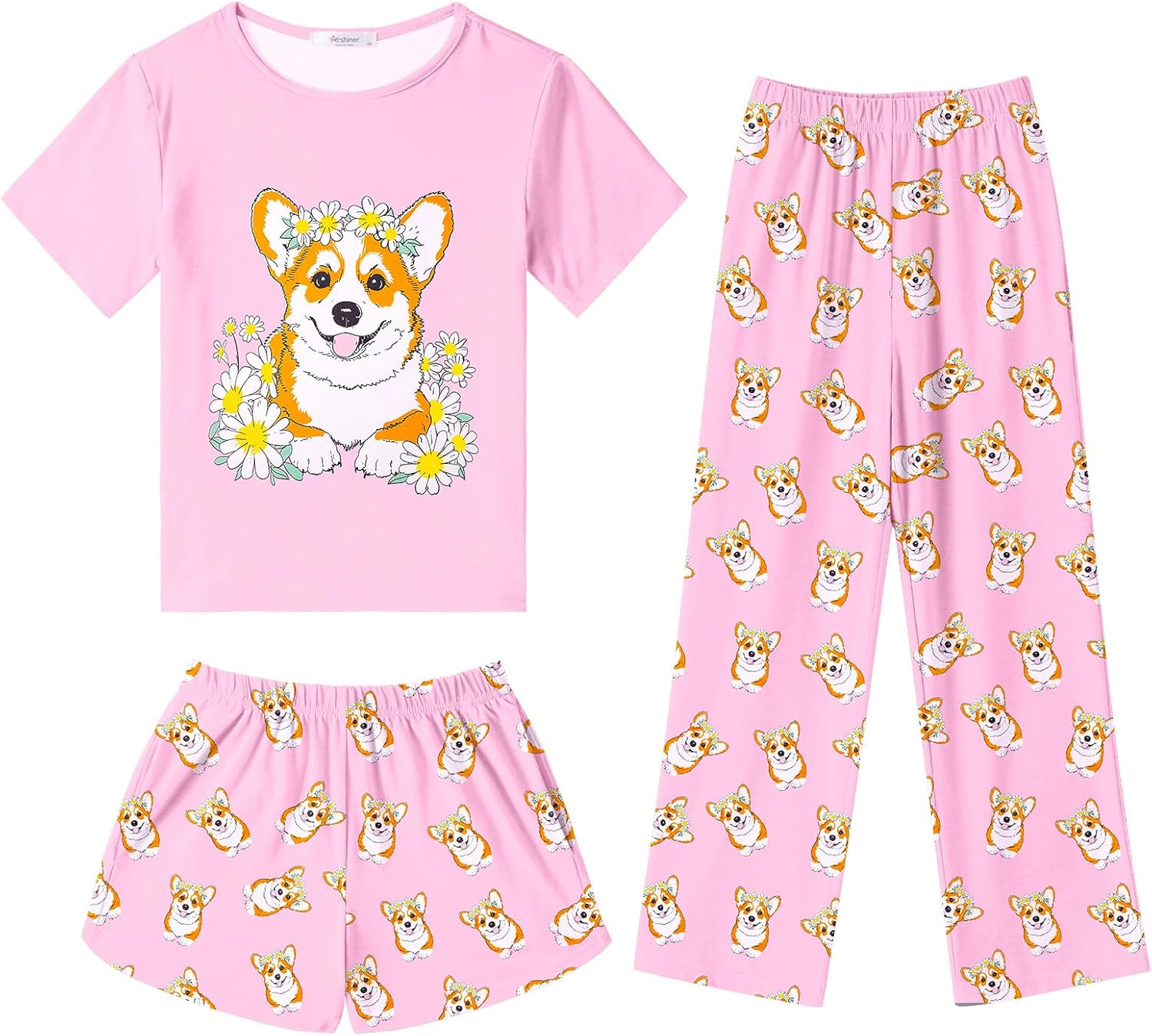 Arshiner Girls Pajama Set 3 Piece Soft Cute Sleepwear for Kids
