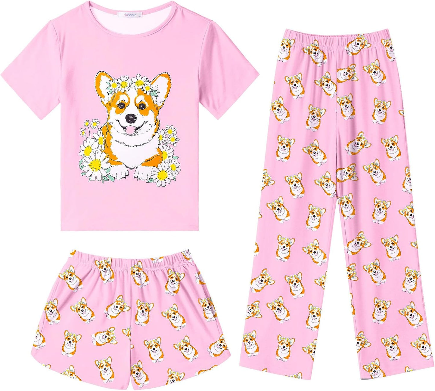 Arshiner Girls Pajama Set 3 Piece Soft Cute Sleepwear Outfits