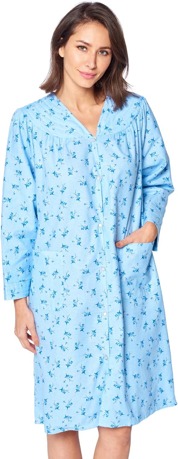 Casual Nights Women's Floral Snap Front Flannel Duster Dress