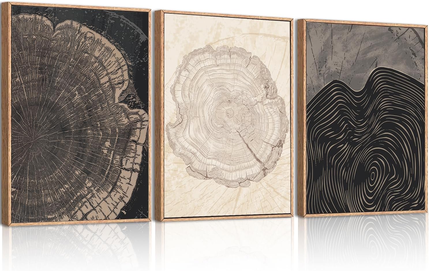 Beige Pastel Wood Tree Rings Framed Canvas Wall Art Set