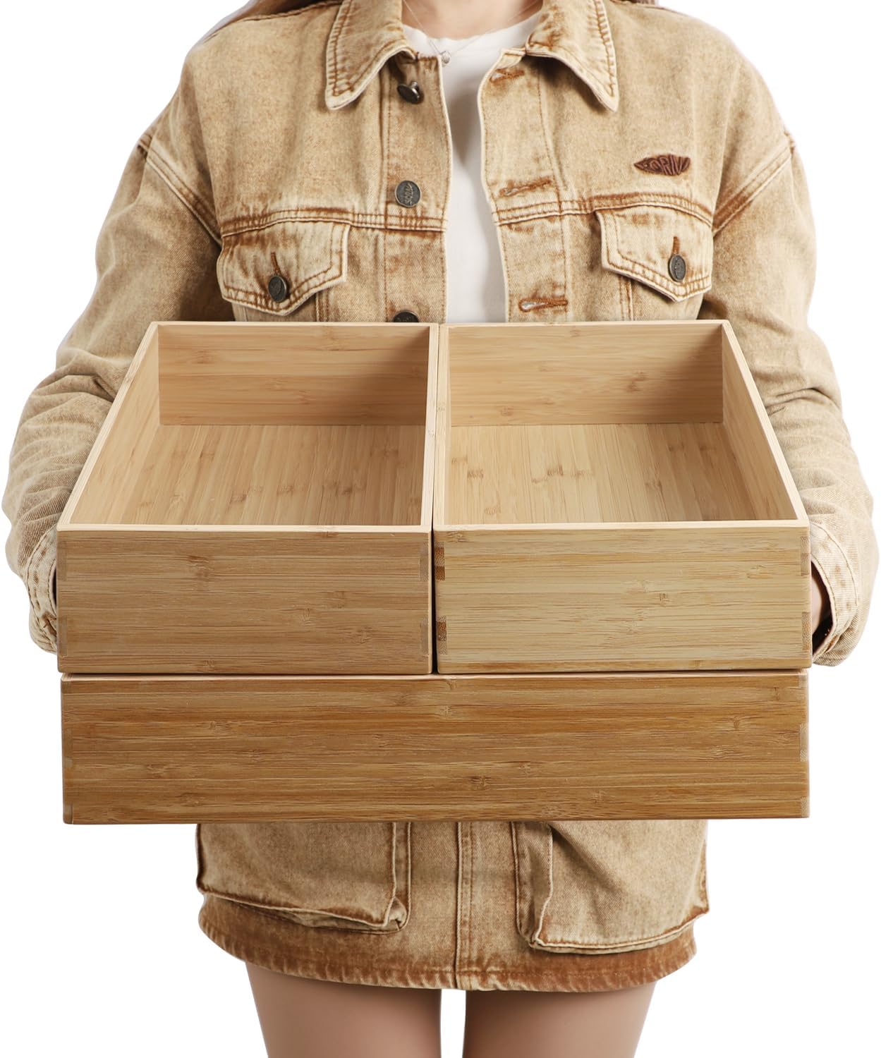 3-Piece Large Bamboo Storage Box Set for Kitchen Organization