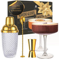 Luxury Gold Cocktail Shaker Set - 15oz Glass Shaker with 2 Gold-Rim