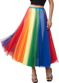 Womens Tulle Skirt Midi High Waist Pleated Mesh Flowy A-Line