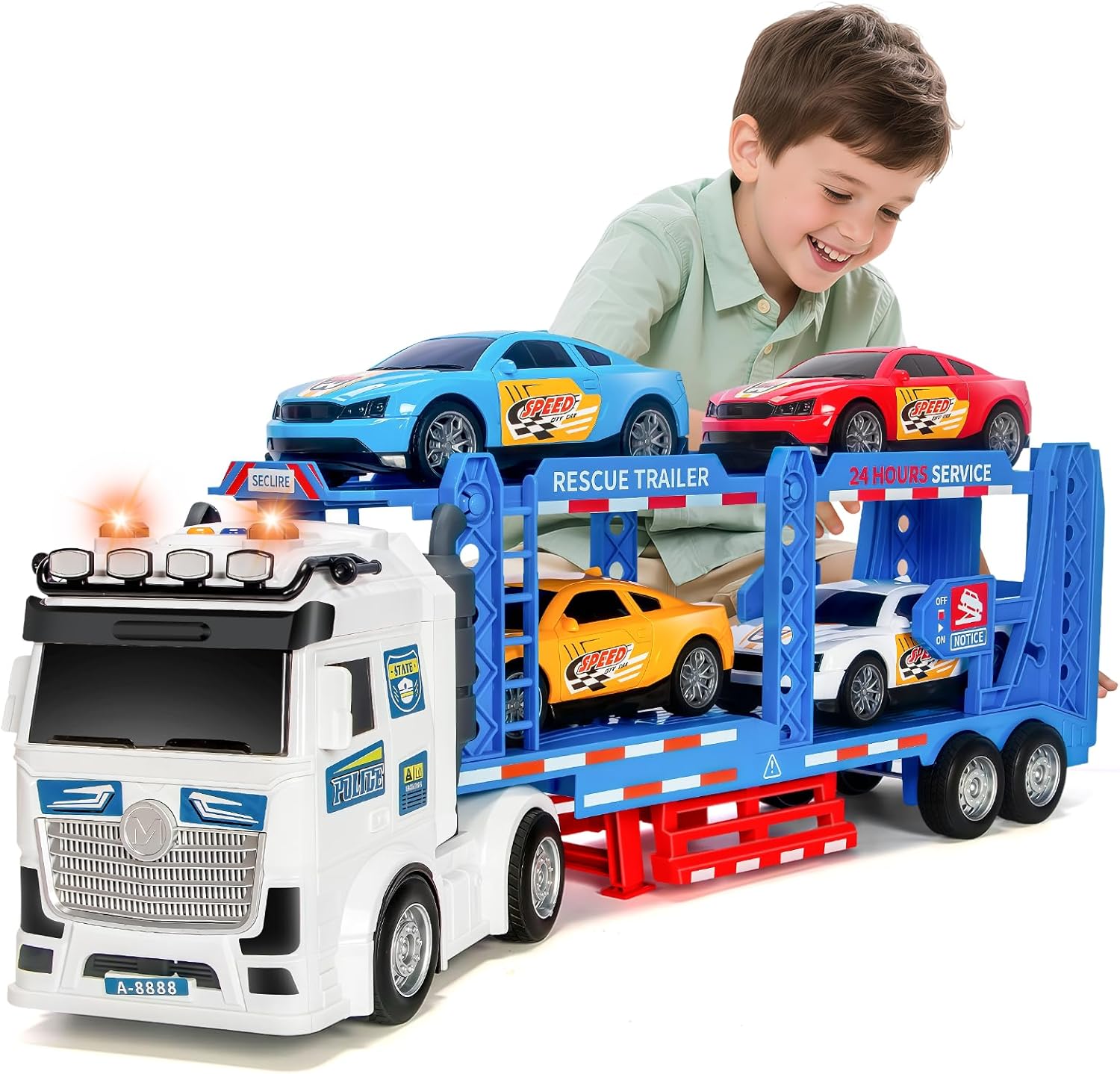 BainGesk Semi Truck Toys Car - Adjustable Double Decker Carrier
