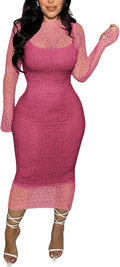 Women's Elegant Bodycon Midi Lace Dress - Stretchy Party Cocktail Wear