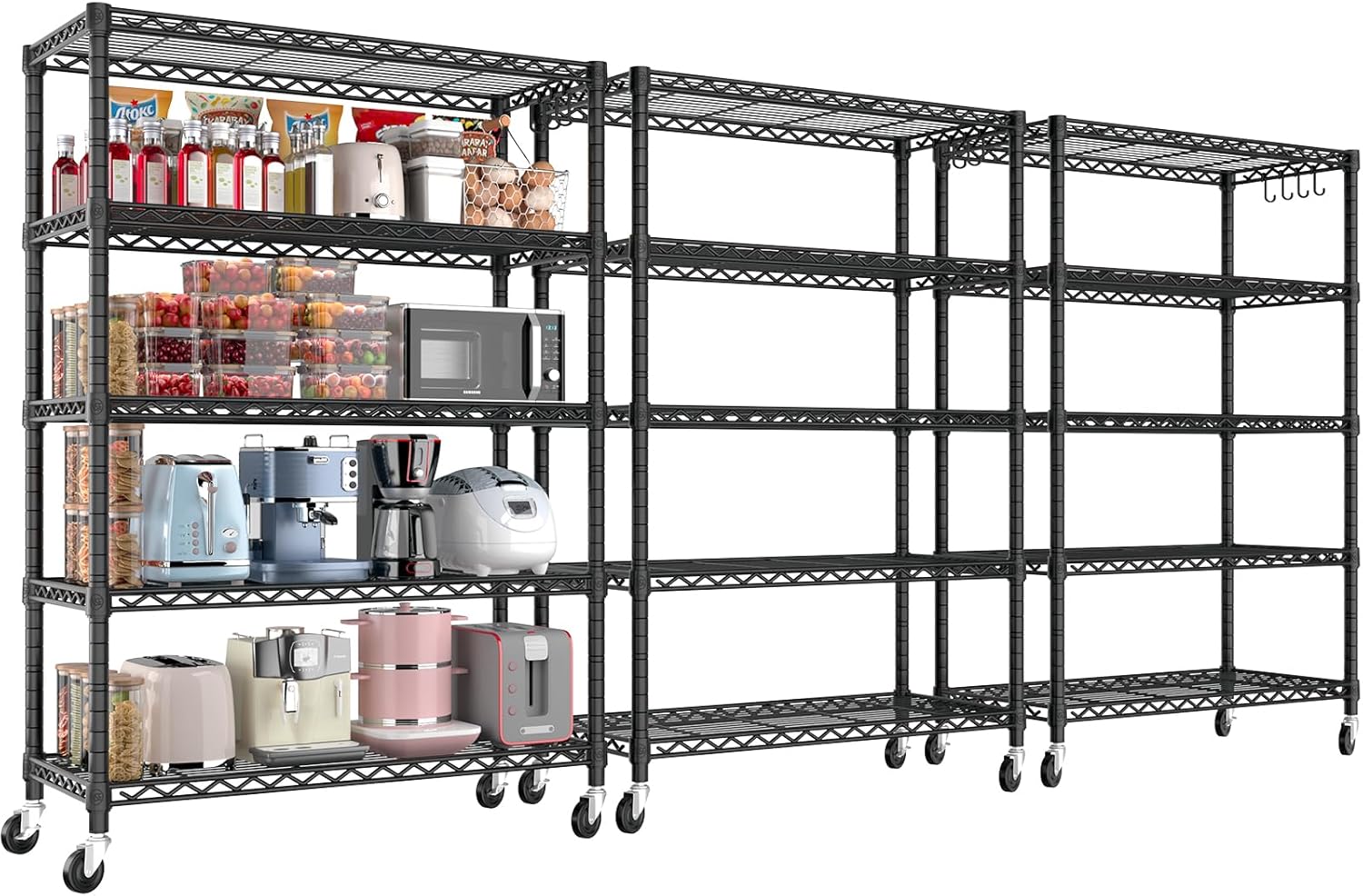 5 Tier Wire Shelving Rack with Wheels for Kitchen and Garage