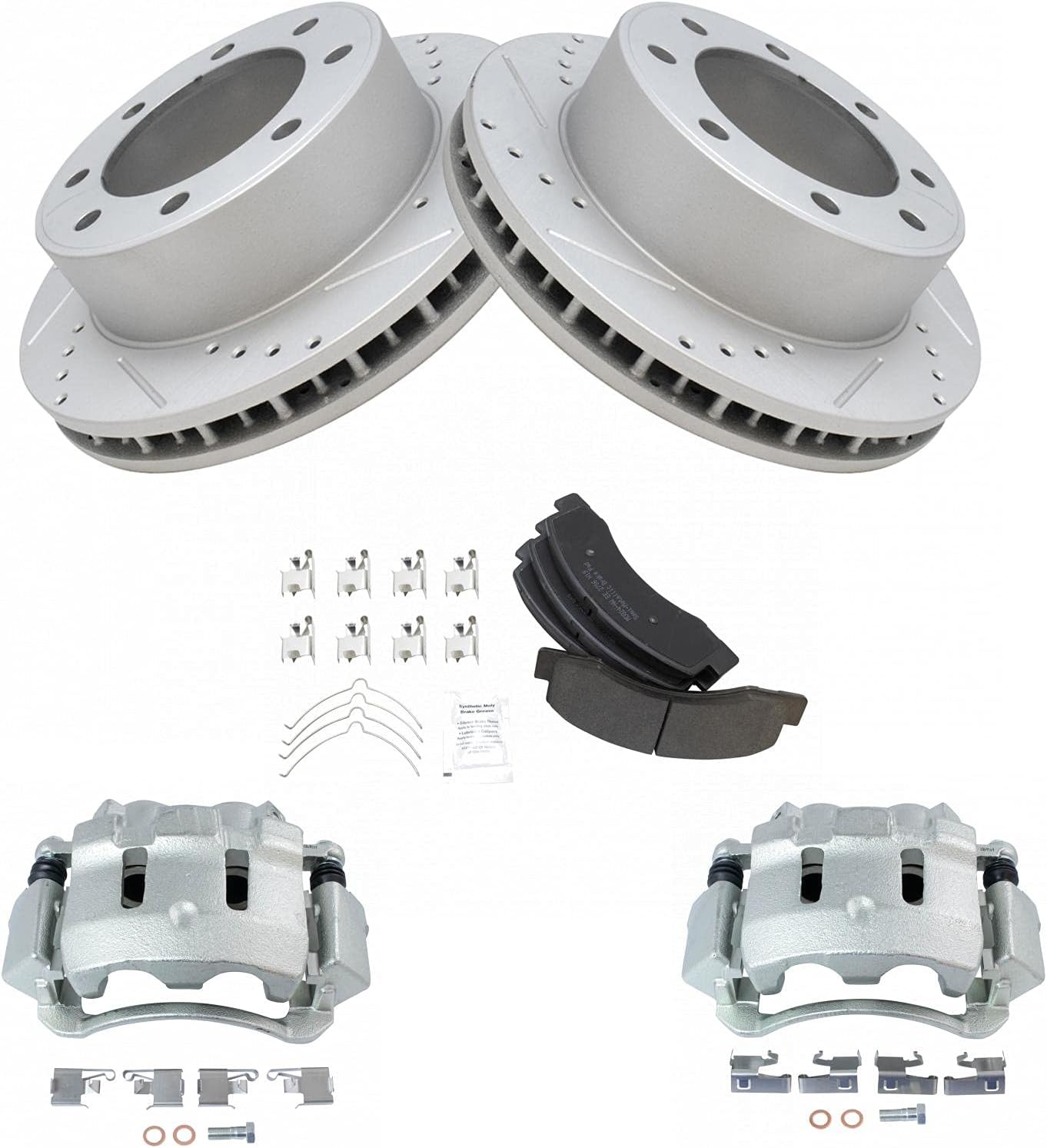 TRQ Front Metallic Pad Performance Rotor Caliper Kit for Super Duty